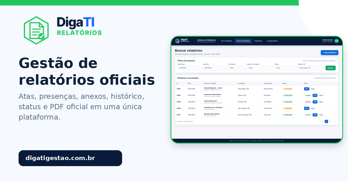 Atas e relatórios oficiais